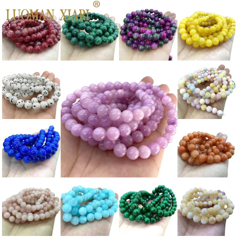 Natural Jade Imitate Kunzite Tourmaline Amber Loose Round Beads for Jewelry Making