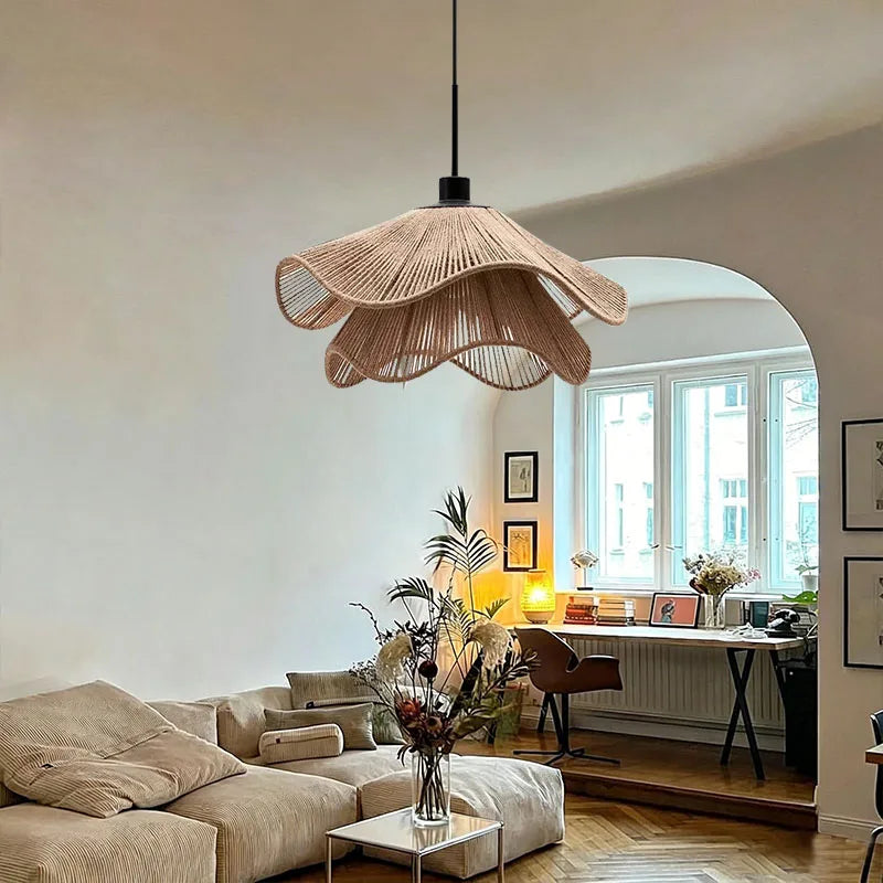 Hemp Rope Pendant Light with LED E27 Bulb - Modern Chandelier for Living & Dining Rooms