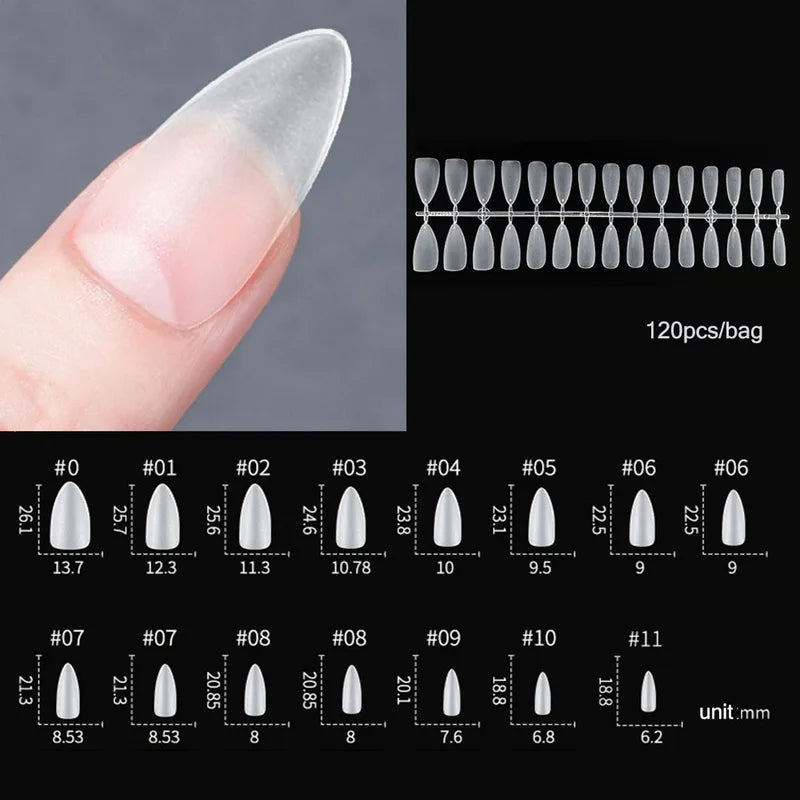 120pcs Matte Full Cover Nail Tips - Soft Gel, Oval & Almond Shapes, Strong Adhesion