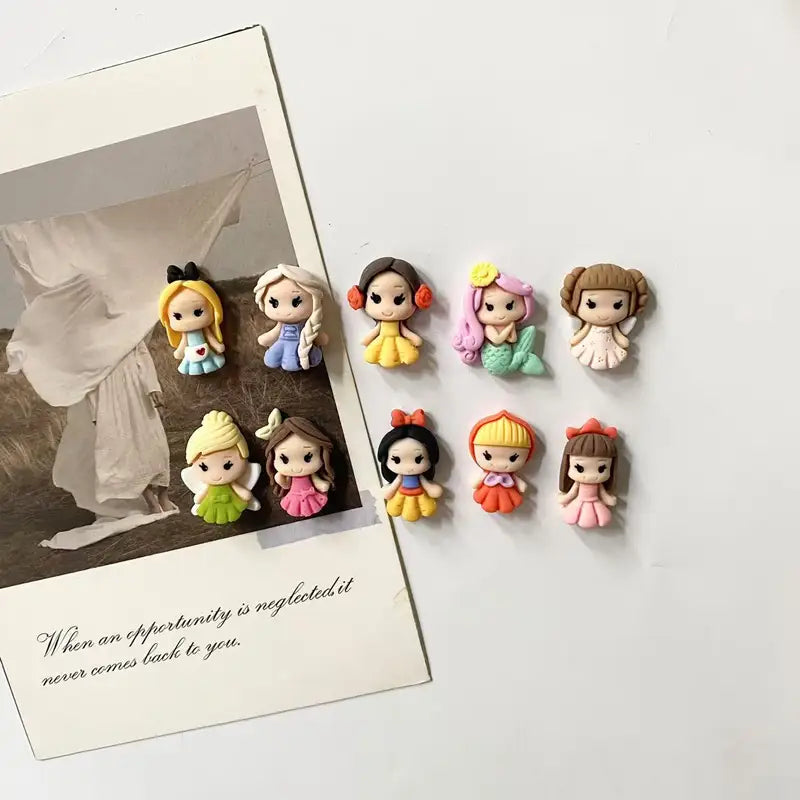 10pcs Mini Princess Refrigerator Stickers Resin Magnet Cute Photo Message Decor