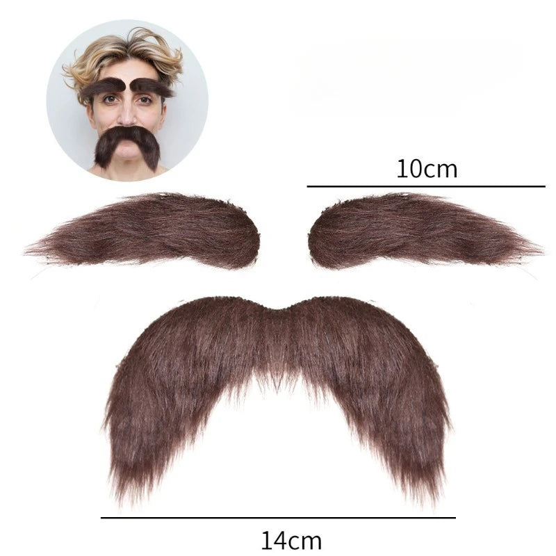Self-Adhesive Fake Mustache Eyebrow Beard Set for Halloween Cosplay and Parties