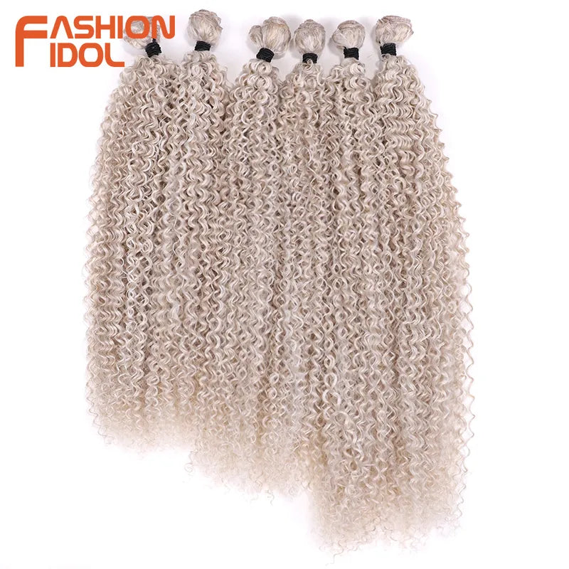 Kinky Curly Synthetic Hair Extensions Bundles - Ombre Blonde, 20-24 Inch, High Temp Fiber, 6 Pack