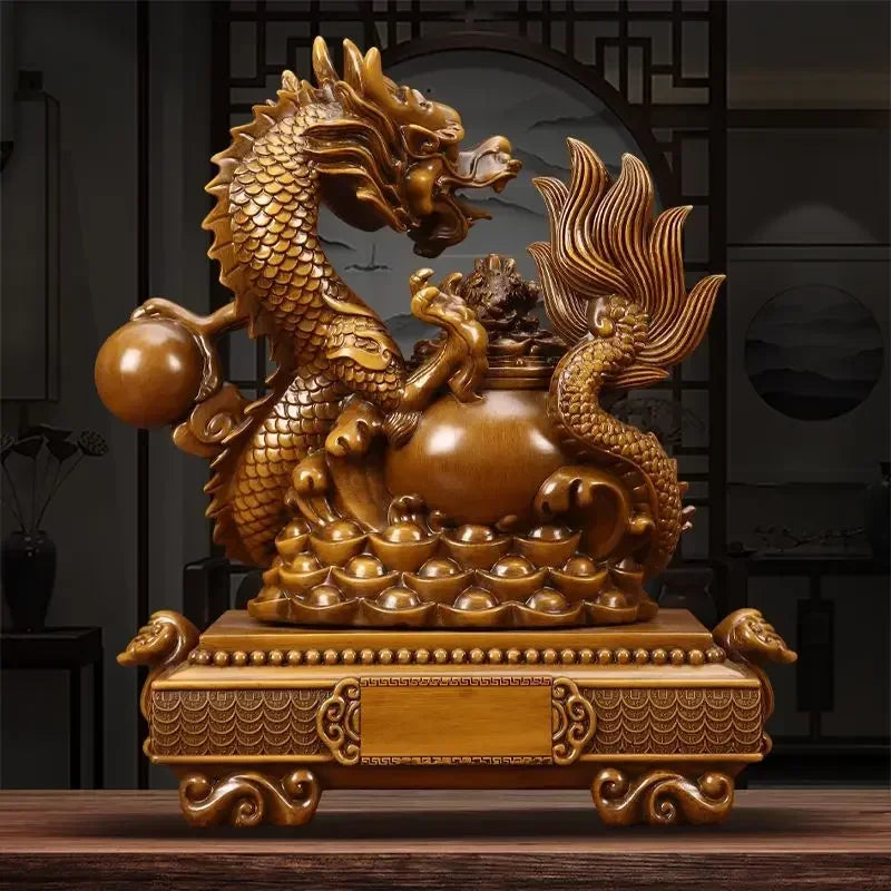 Dragon Treasure Bowl Resin Decor for Living Room & Office - Wealth Attraction Ornament