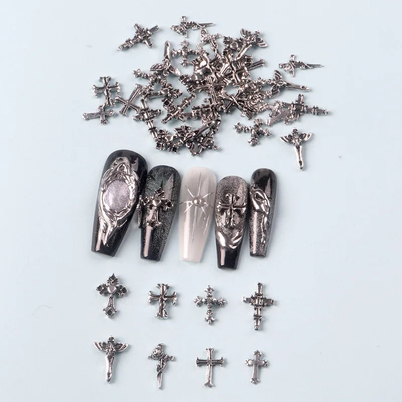 50pcs Mixed Punk Retro Cross Nail Charms for Manicure Nail Art Decoration