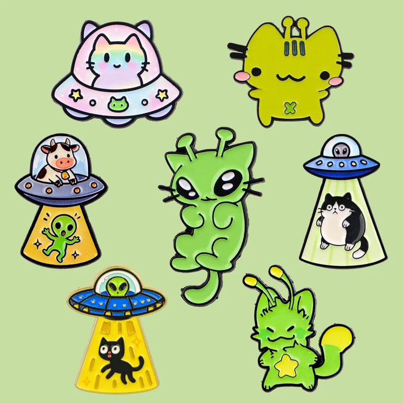 Cartoon Alien Cat Enamel Pin UFO Brooch Badge for Bags & Accessories