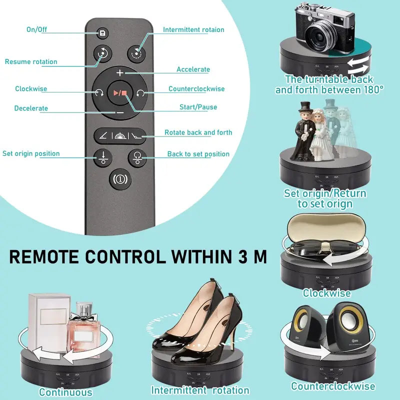 3 in 1 Electric Rotating Display Stand for Photography & Video 360° Turntable
