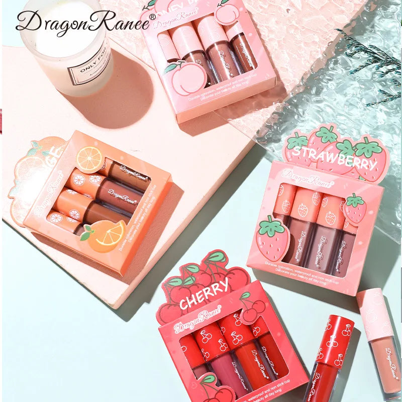 Mini Velvet Matte Lip Gloss Set - Long-Lasting, Non-Fading, Fruit Scented Lip Tint