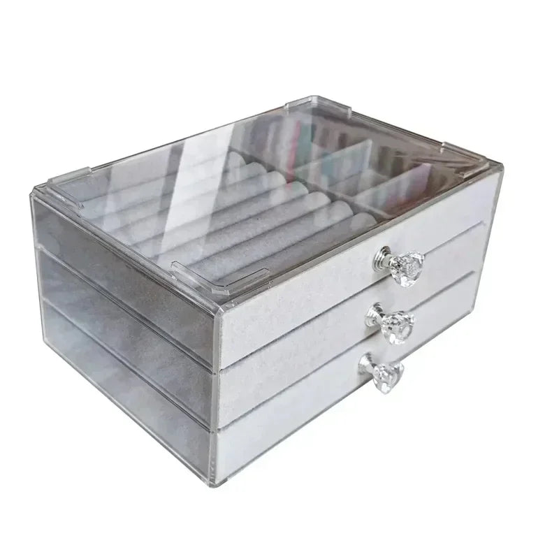 Large Capacity Jewelry Storage Box with 3 Dustproof Drawers for Earrings Rings Bracelets