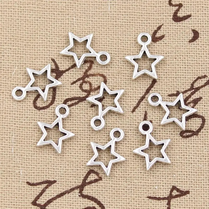 50pcs Star & Pentagram Charms for Jewelry Making - Vintage Tibetan Bronze & Silver