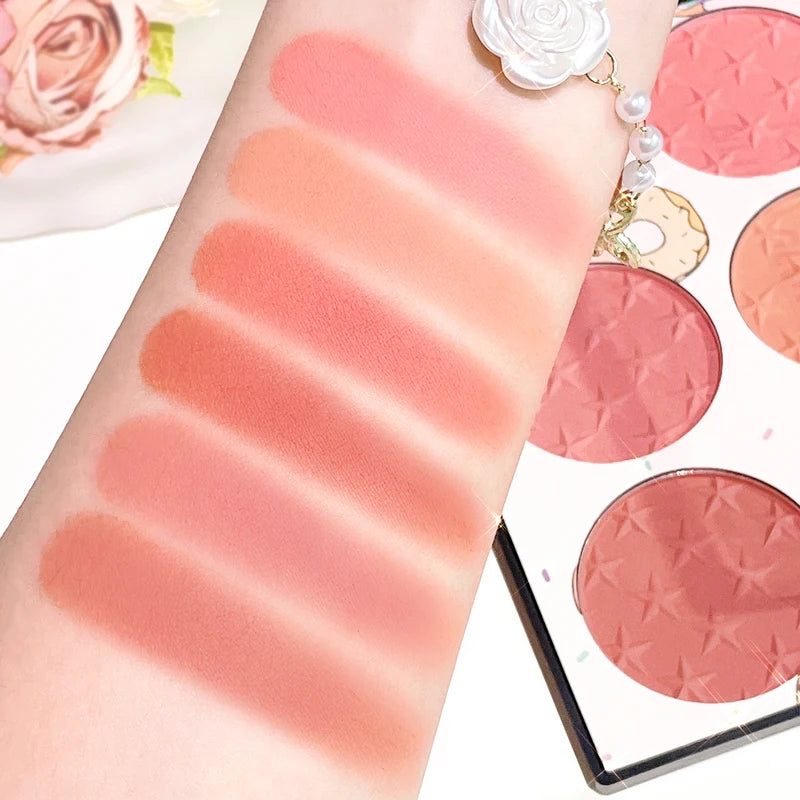 Six-Color Blush Palette for Natural Makeup - Waterproof & Matte Finish