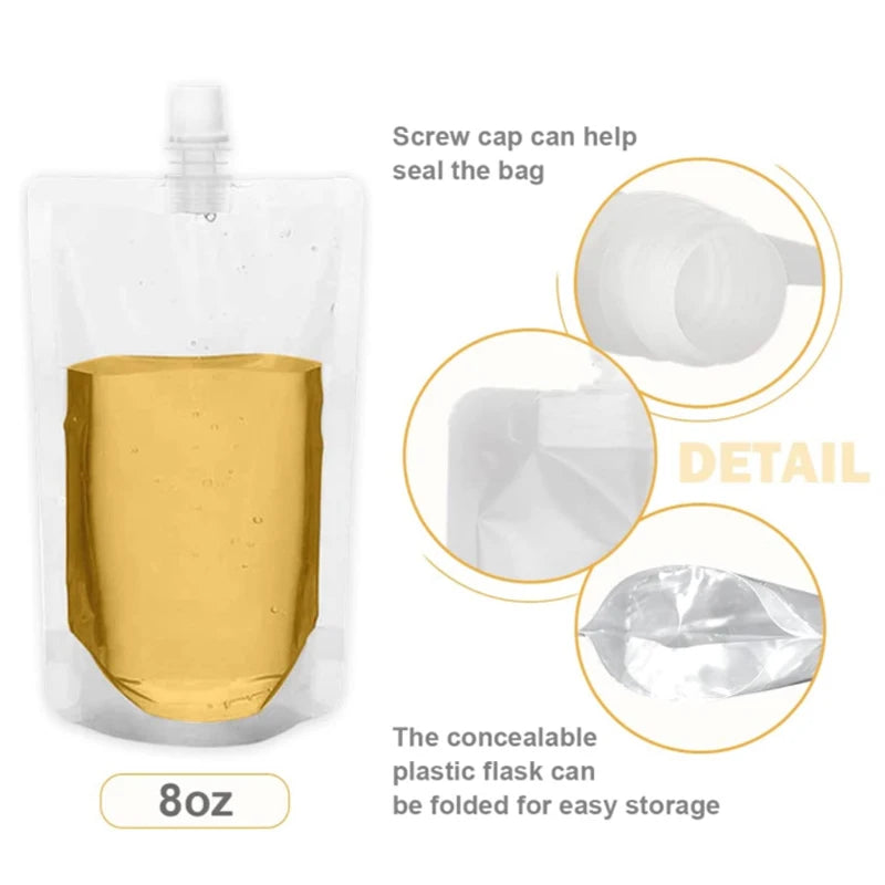 Travel Drink Pouch 100ml-500ml Transparent Plastic Bags for Juice & Beverage Storage