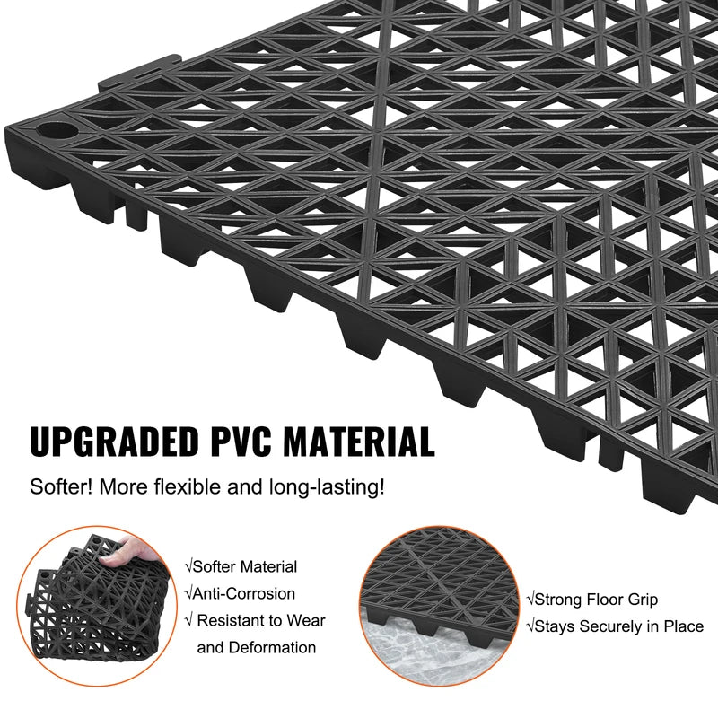 Interlocking PVC Drainage Floor Tiles 12x12 Inch Non-Slip Pool Bathroom Mat - Multiple Colors