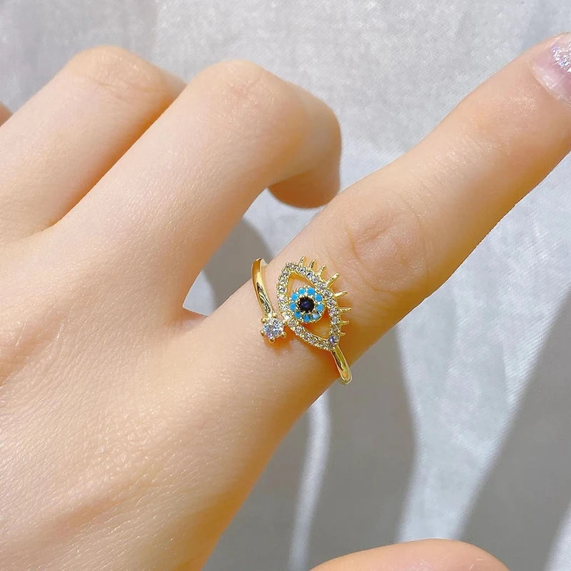 Gold Silver Color Evil Eye Open Rings for Women Adjustable Fashion Jewelry