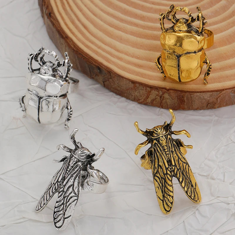 Vintage Punk Beetle Open Ring for Men Women Casual Jewelry Gift