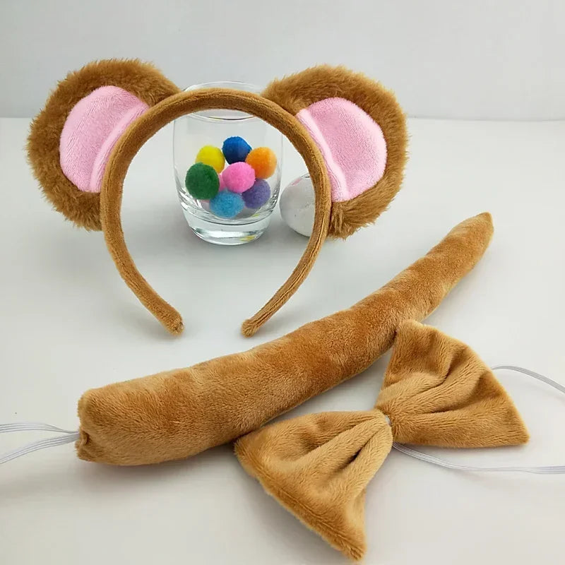 Children's Party Props Set with Bear Ear Headband Tutu Skirt & Tail for Kids Cosplay Halloween Birthday