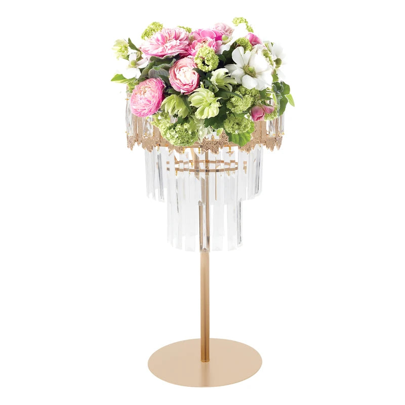 Crystal Flower Stand Wedding Display Rack Modern Tabletop Floral Holder Gold Acrylic