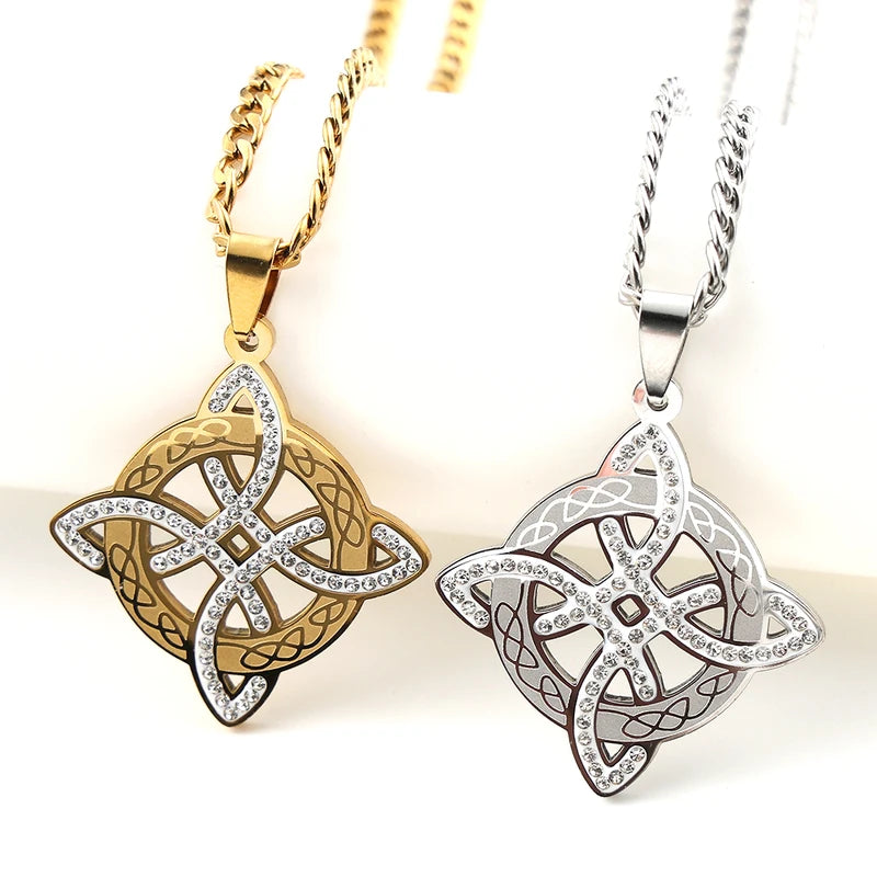 Witchcraft Knot Pendant Necklace for Men Women Stainless Steel Chain Jewelry