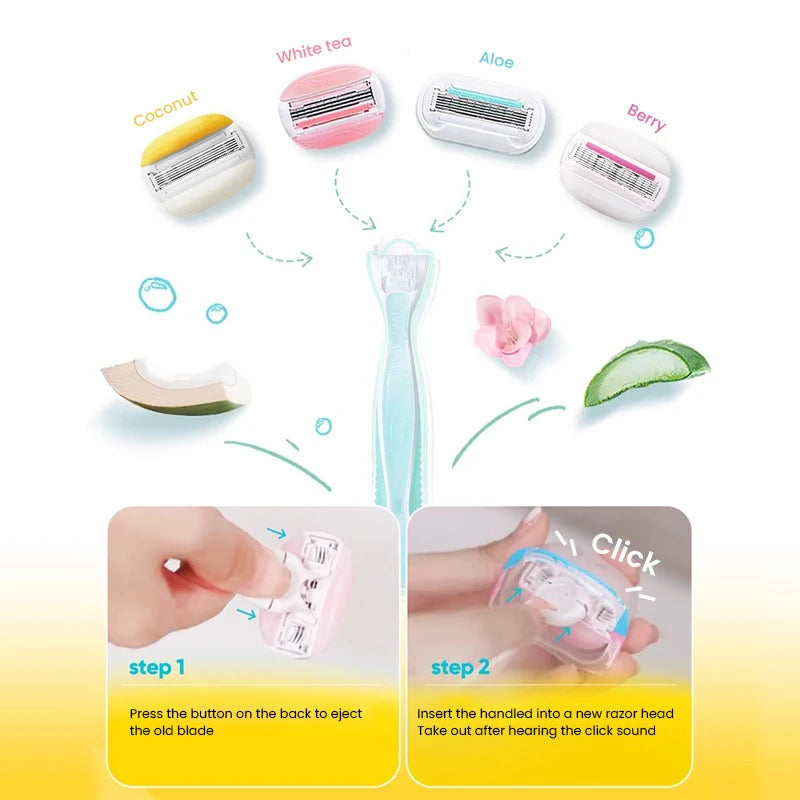 Women’s 5-Layer Moisture Bar Shaving Razor with Coconut Scent - Multiple Colors