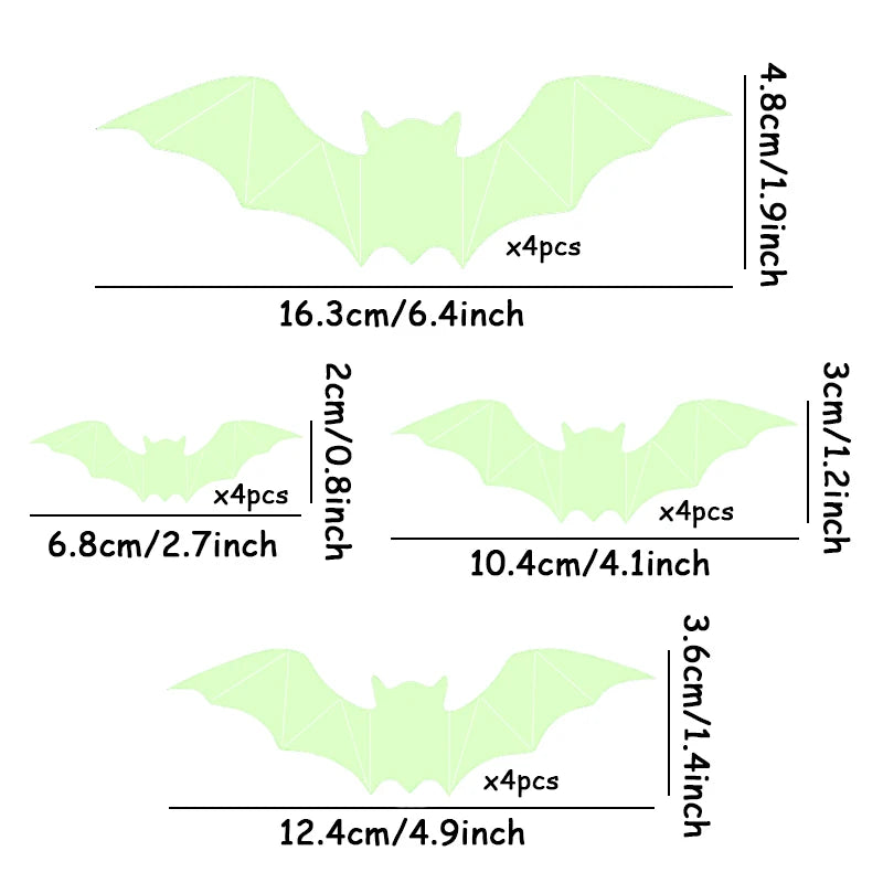 Glow Halloween Wall Stickers - 16pcs Glow in the Dark Bat Window Decals for Haunted House & Holiday Decor