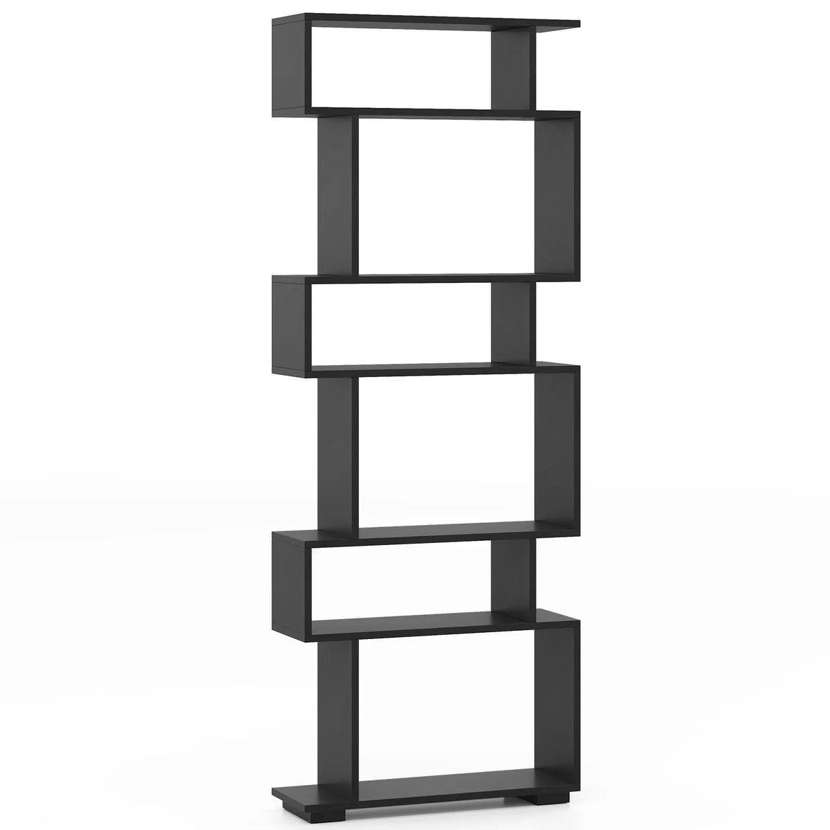 6-Tier S-Shaped Geometric Bookcase with Anti-Tip Kits, Space-Saving Storage Shelf