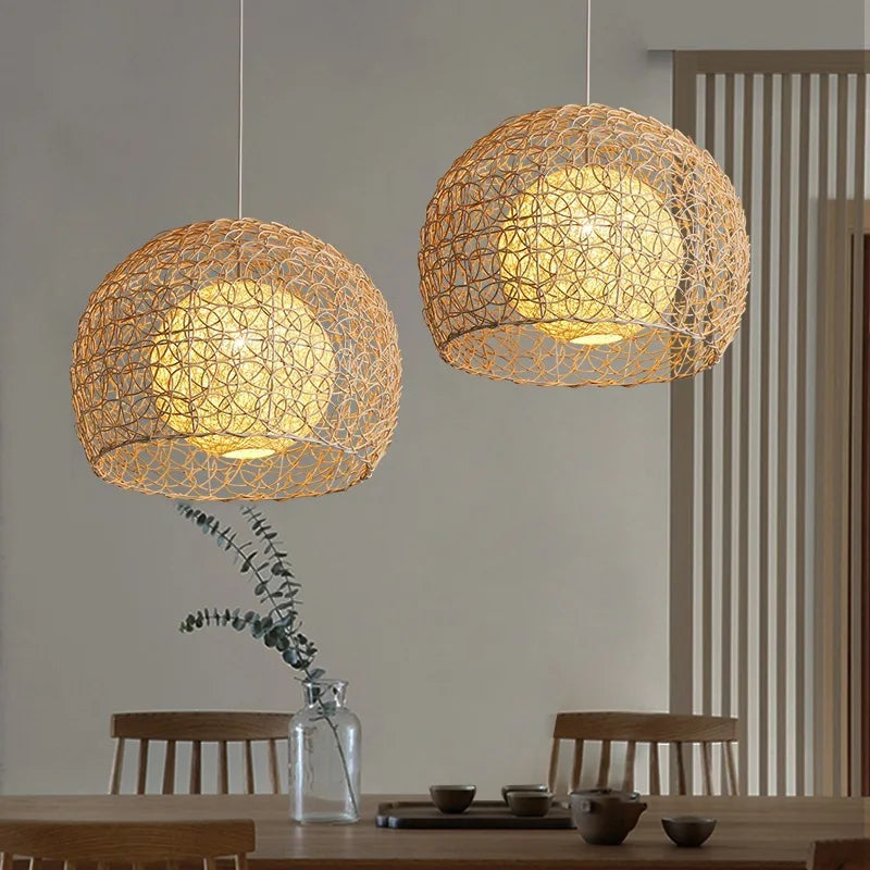 Rattan Pendant Light Fixture for Indoor Decoration | Rustic E27 Chandelier