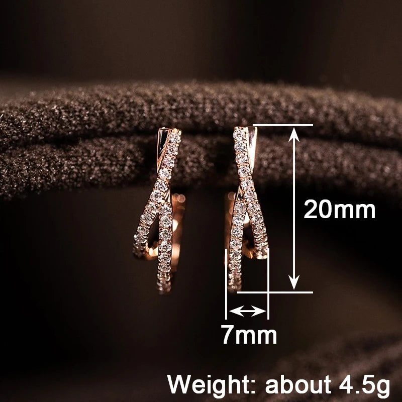Women Hoop Earrings Cross Design Rose Gold CZ Jewelry Elegant Party Accessory