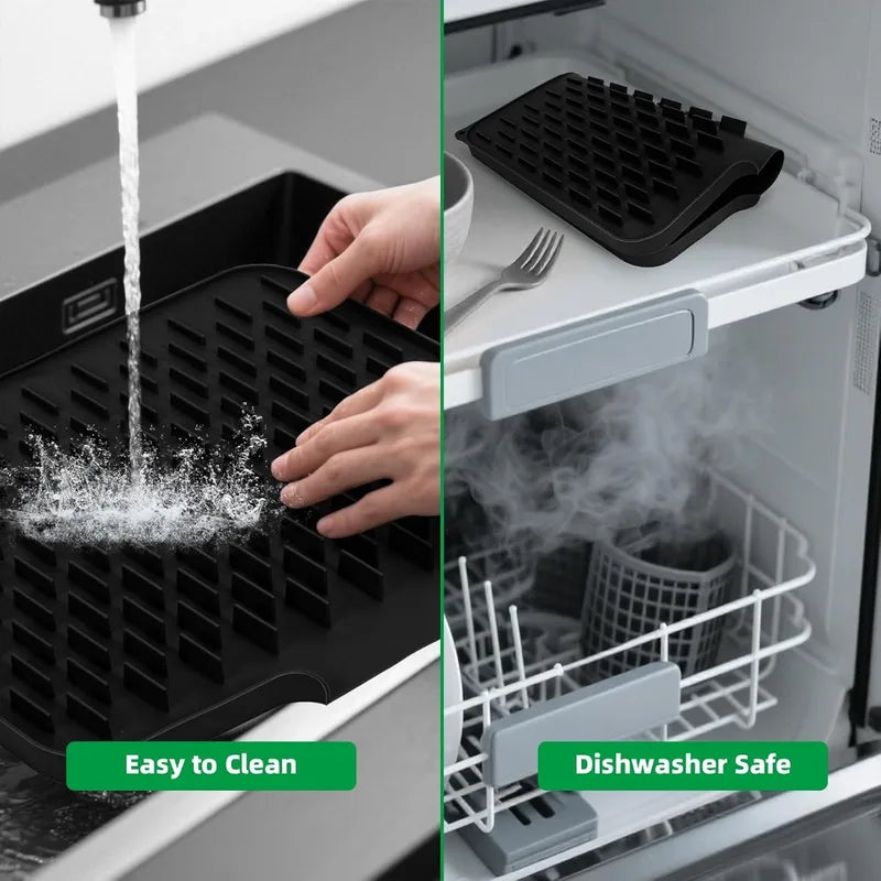 Silicone Kitchen Drain Mat with Built-In Drainage - Easy Clean Countertop Sink Home Accessory