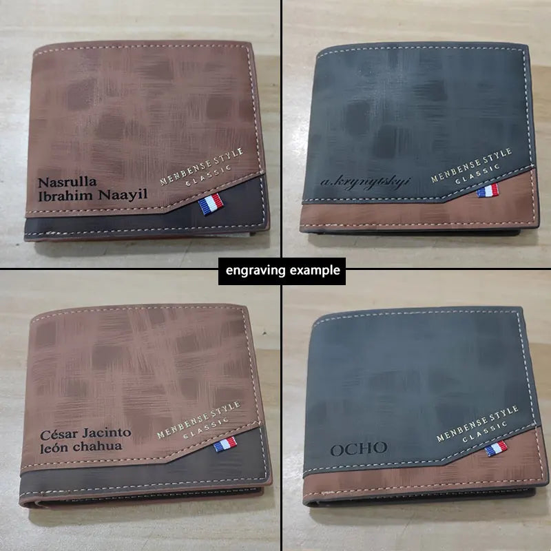 Engraved Men Wallet with Photo Holder Slim Coin Pocket Card Case Frosted Leather