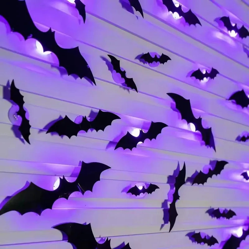 Halloween Bat Night Light Wall Decal Set - 12/24 LED Stereoscopic Party Decor