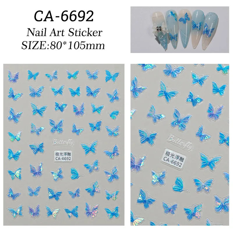5D Relief Glitter Butterfly Nail Stickers - Aurora Nail Art Decorations for DIY Manicure