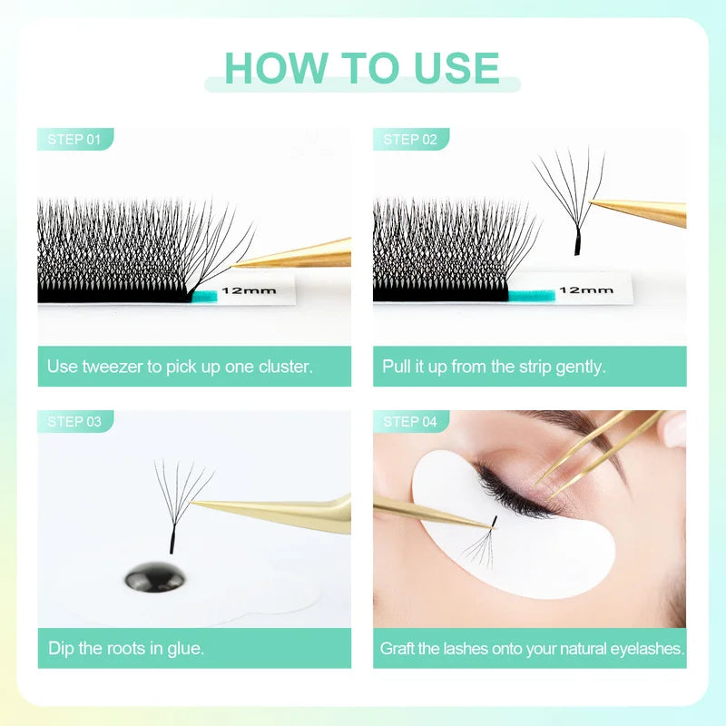 6D W Shape False Eyelash Extensions Premade Fans Natural Soft Light Full Dense