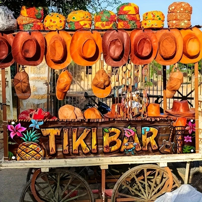 Tiki Bar Banner Tropical Hawaiian Beach Party Decorations Vinyl Background