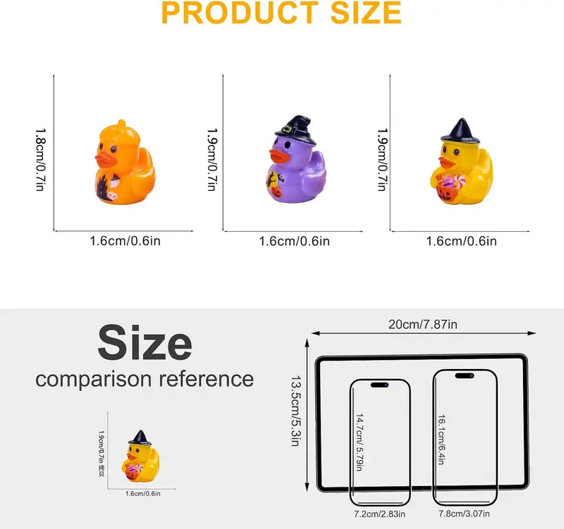 Halloween Mini Duck Figurines Set - Ghost Pumpkin Skeleton Decor for DIY Crafts and Parties