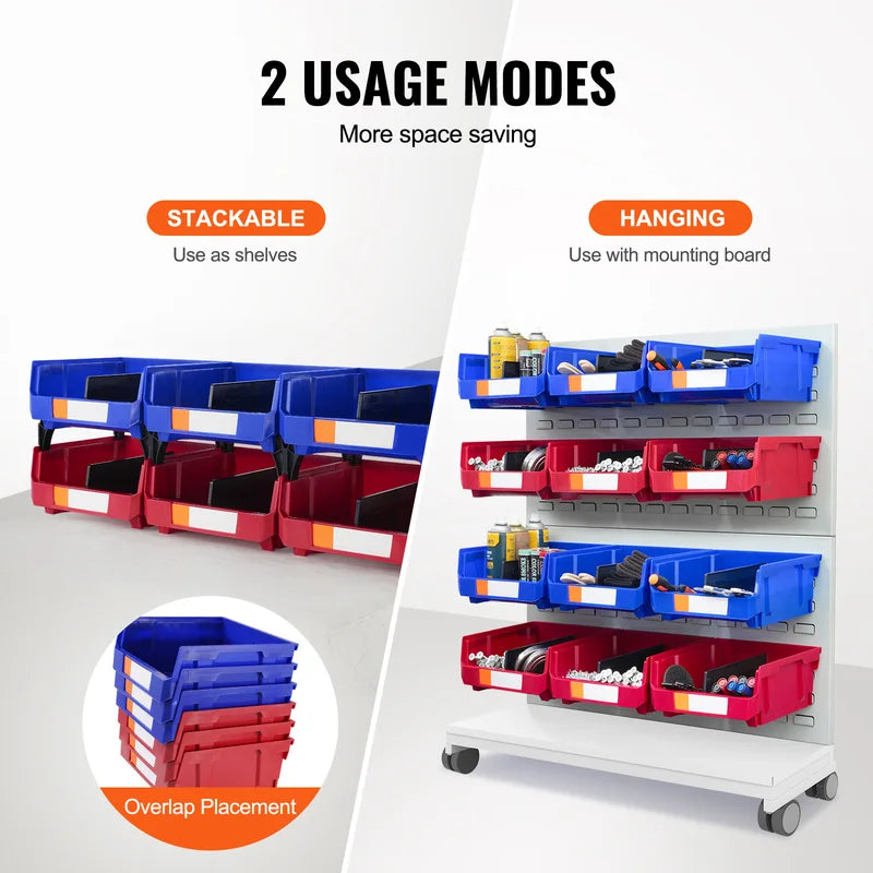 Stackable Wall-Mounted Garage Storage Bins - Set of 6, Clear and Colorful Plastic Organizers