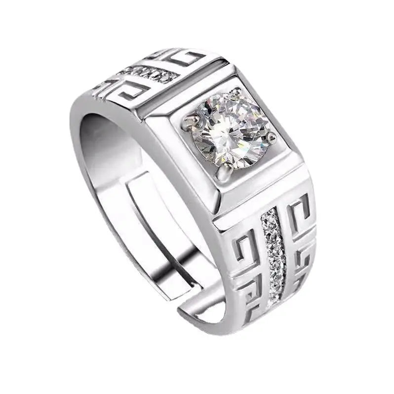 Sterling Silver Crystal Open Ring for Men Women Jewelry Party Wedding Gift
