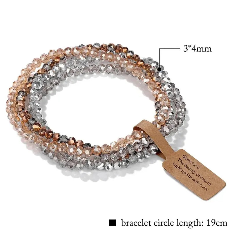Multi-Color Faceted Glass Beads Stretch Bracelets Set for Women - Handmade Jewelry