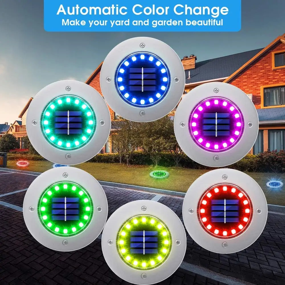Solar Ground Lights Outdoor Waterproof Garden Pathway Disk Lights - 12 LED Yard Decor