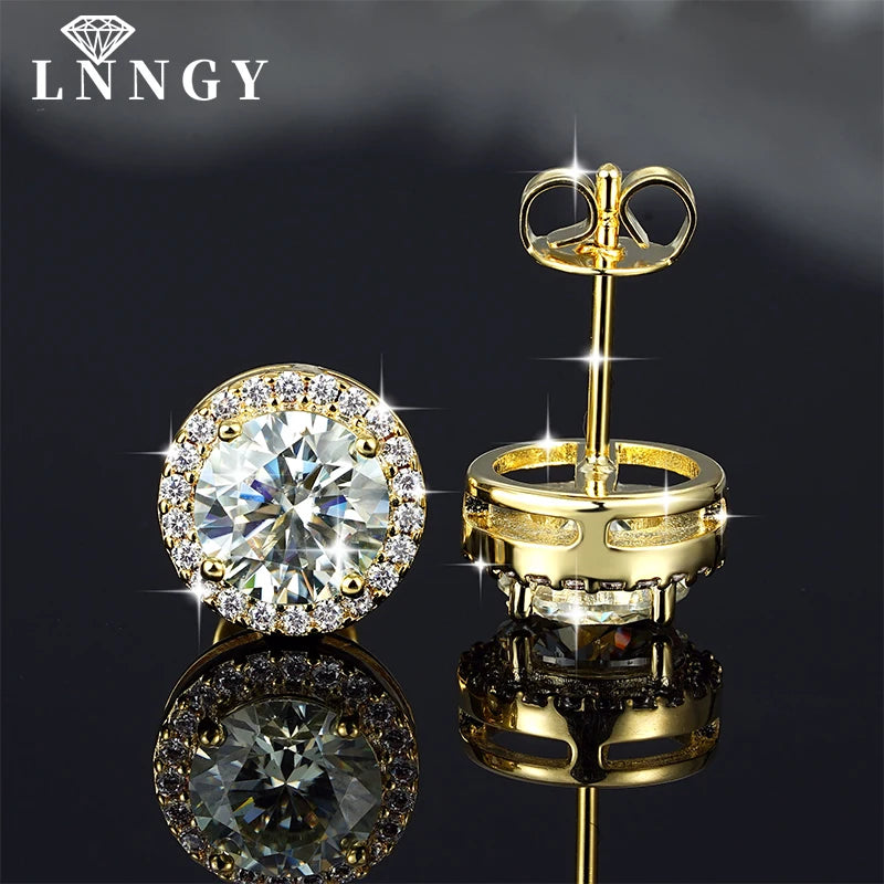 Moissanite Halo Stud Earrings 14K Gold Filled Round Gemstone Jewelry for Women