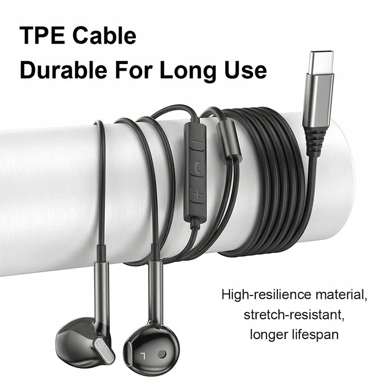 Wired Earphones for Samsung Galaxy with HiFi Sound & Mic - Type C & 3.5mm