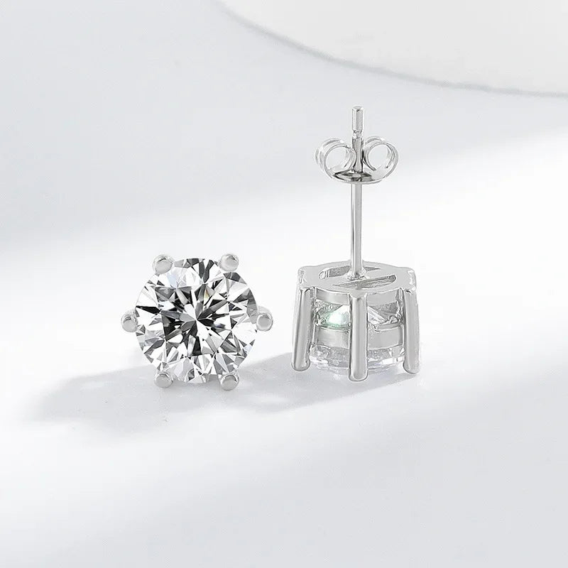 Sterling Silver Moissanite Stud Earrings with 18K White Gold Plating - Women’s Jewelry