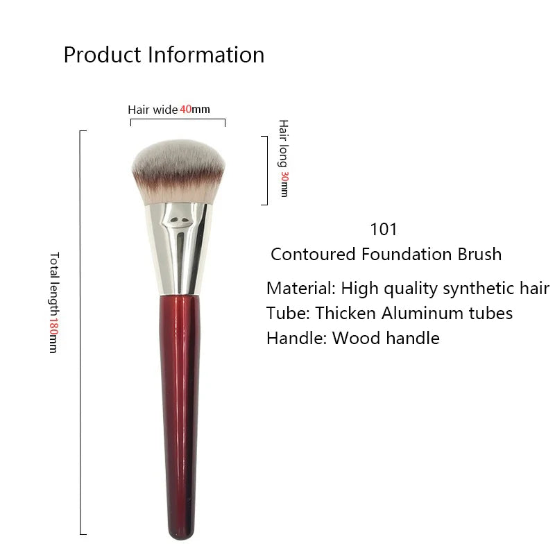 Contoured Makeup Brushes Set - Angled Foundation & Concealer Tools with Red Wood Handles
