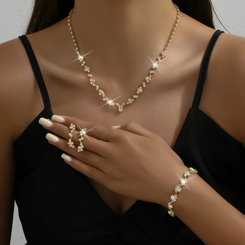 4-Piece Women's Flower Jewelry Set with Necklace Earrings Bracelet Wedding Party Accessories