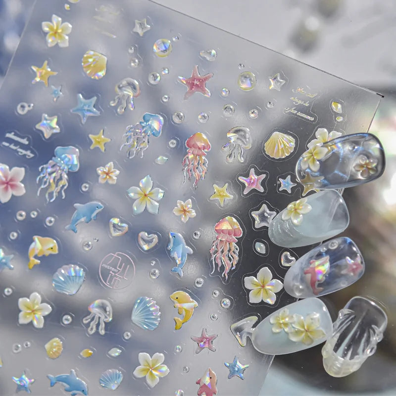 Ocean Marine Life Nail Art Stickers 5D Embossed Decals for Nails