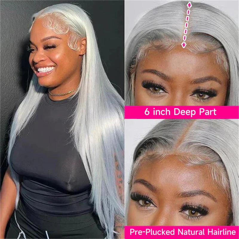 Silver Grey Lace Front Human Hair Wigs for Women - Pre Plucked Body Wave & Blondes