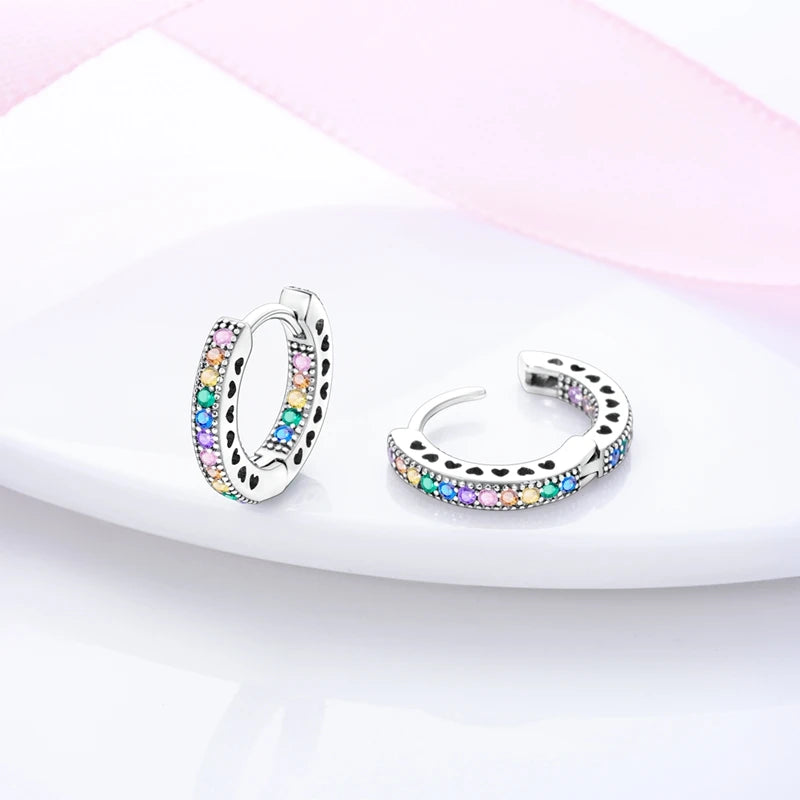 925 Sterling Silver Pavé Heart Hoop Earrings Double Hoop Studs Women Engagement Jewelry