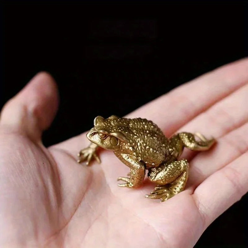 Copper Fortune Toad Figurine - Feng Shui Money Luck Decor, Indoor Outdoor