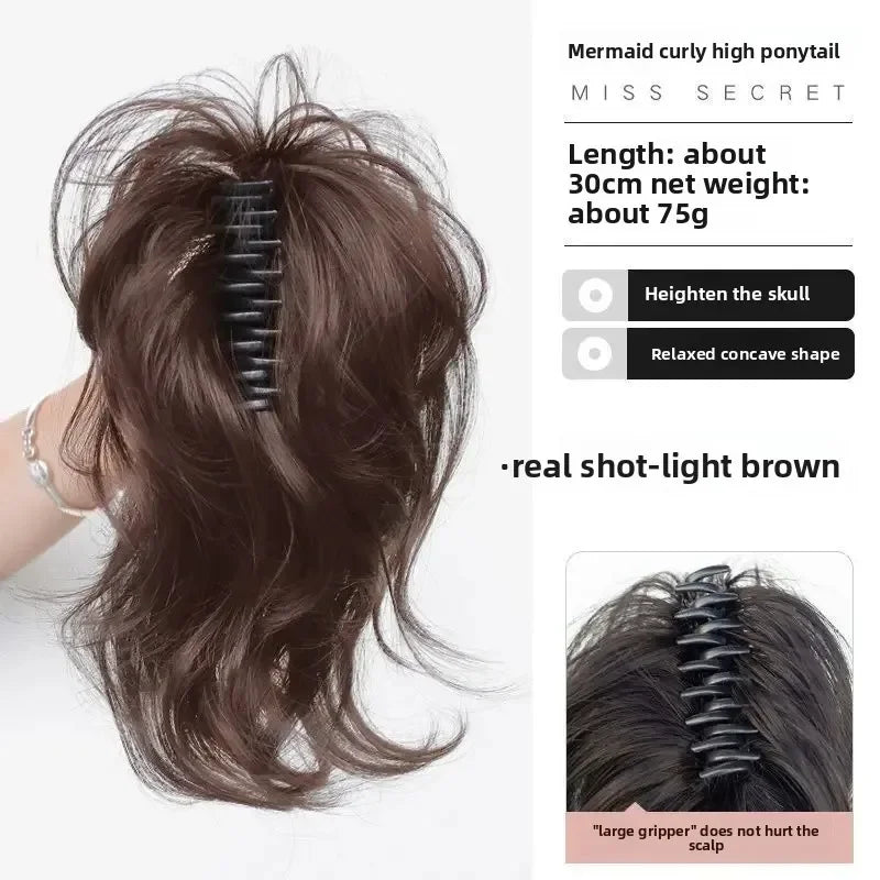 Short Curly Synthetic Claw Clip Ponytail Hair Extensions for Women High Top Bun