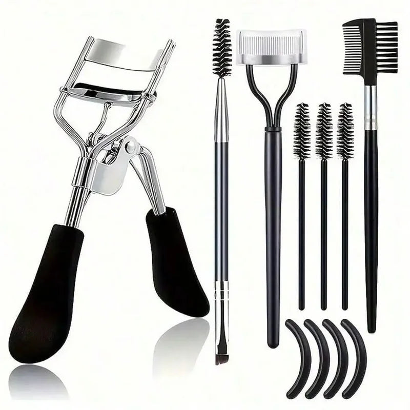 Eyebrow Brush & 11-in-1 Eyelash Grooming Kit with Curler, Separator & Refills