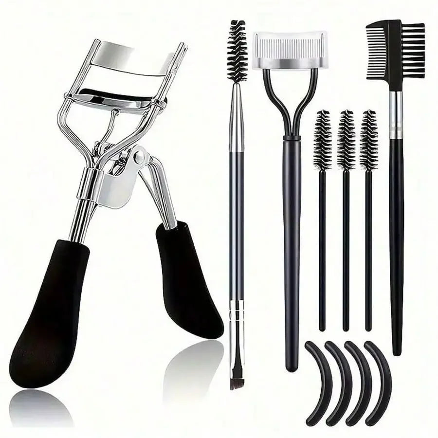 Eyebrow Brush & 11-in-1 Eyelash Grooming Kit with Curler, Separator & Refills
