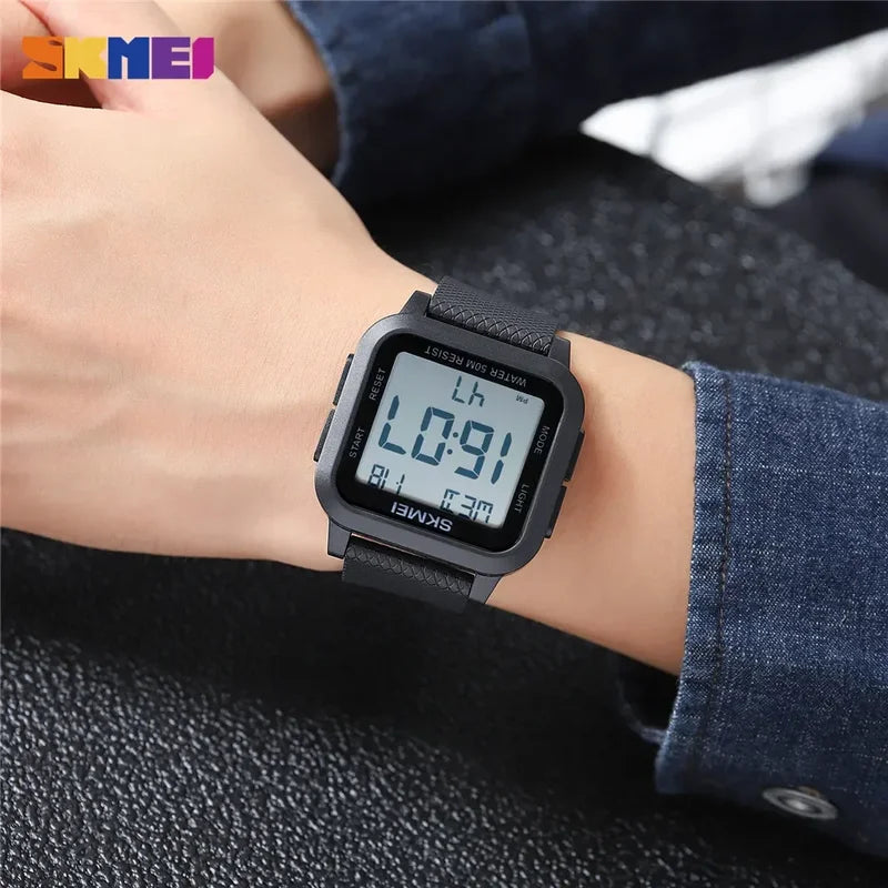 Men's Digital Waterproof Military Sport Watch with LED Display - Shock Resistant, 5 Bar Water Resistance